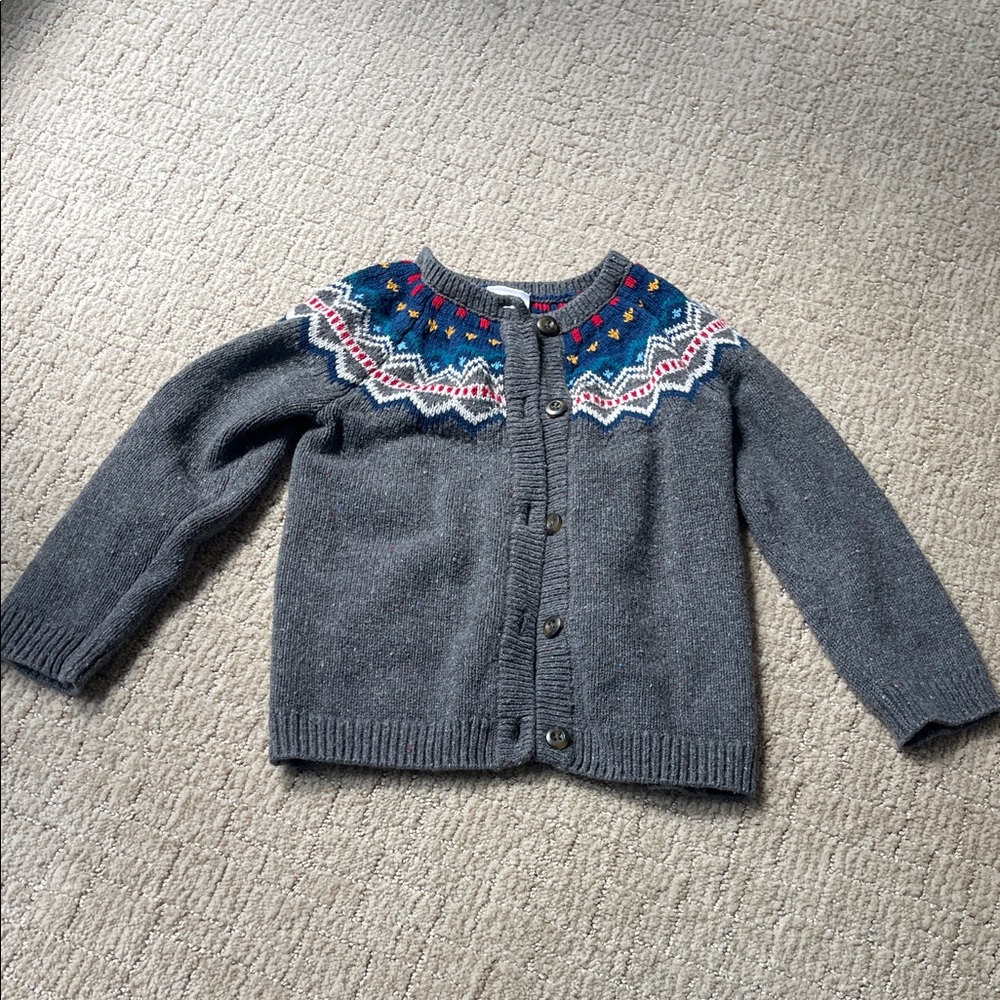 Hanna Anderson Kids Grey Cardigan with Blue Pattern size 3 toddler